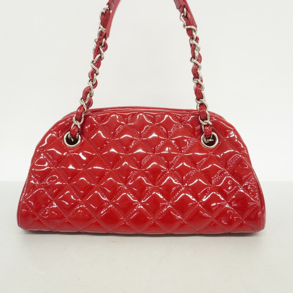 Chanel Handbag Mademoiselle Patent Leather Red Silver — view 8