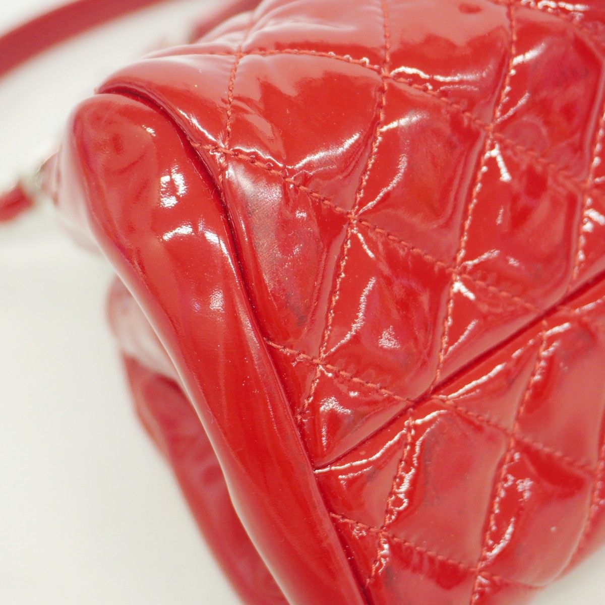 Chanel Handbag Mademoiselle Patent Leather Red Silver — view 6