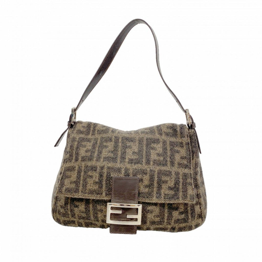 Fendi Handbag Zucca Wool Brown Silver