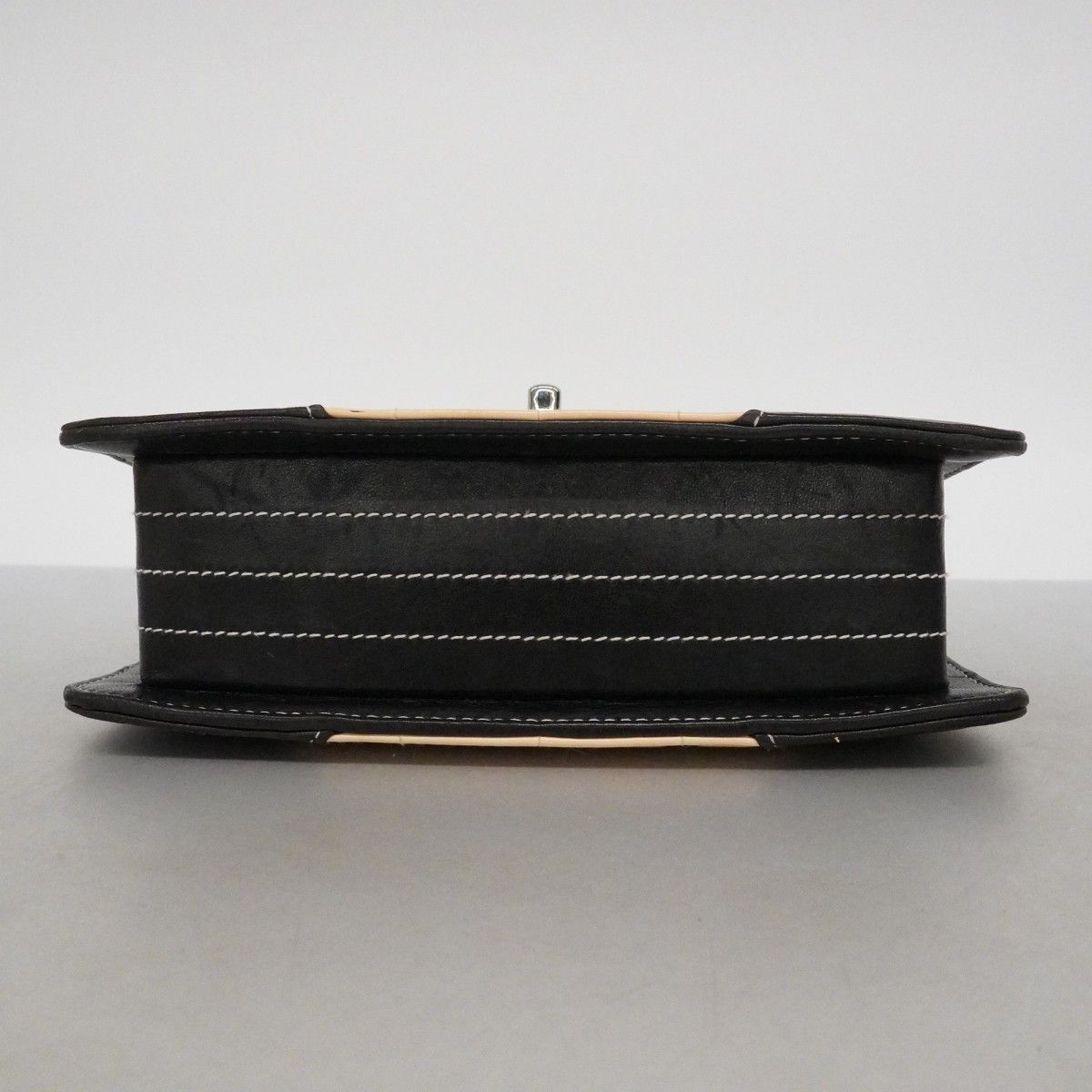 Chanel Shoulder Bag Choco Bar Patent Leather Ivory Black Silver — view 3