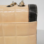 Chanel Shoulder Bag Choco Bar Patent Leather Ivory Black Silver — view 7