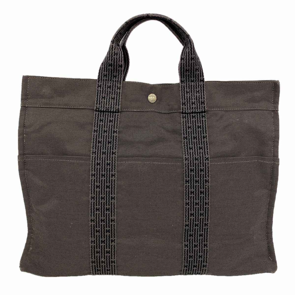 Hermes Tote Her Line Canvas Gray Silver