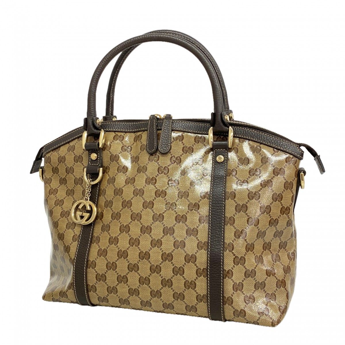 Gucci Handbag GG Crystal Beige Brown Gold