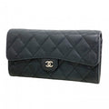 Chanel Wallet Quilted Caviar Leather Black Silver