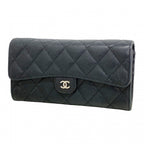 Chanel Wallet Quilted Caviar Leather Black Silver