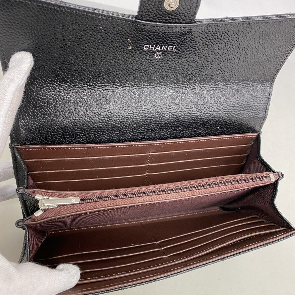 Chanel Wallet Quilted Caviar Leather Black Silver — view 3