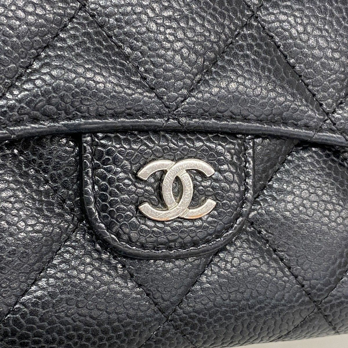 Chanel Wallet Quilted Caviar Leather Black Silver — view 7