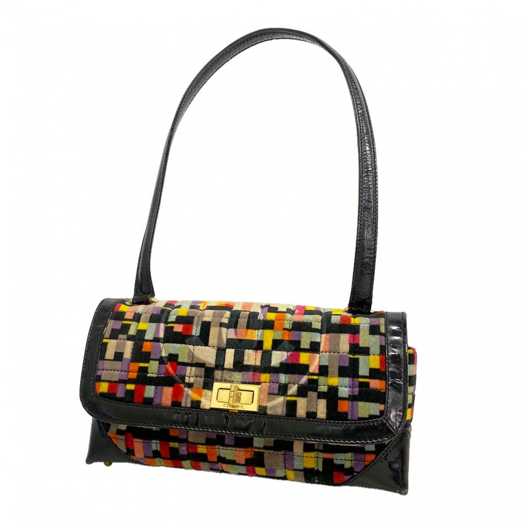 Chanel Shoulder Bag 2.55 Patent Leather Velour Multicolor Black Gold