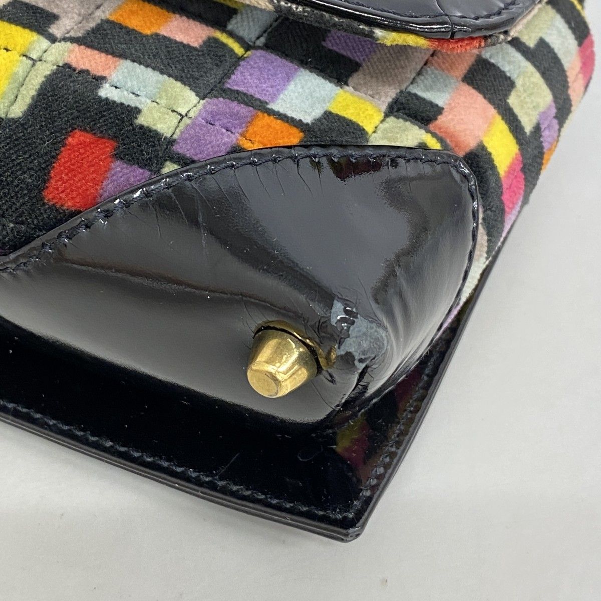 Chanel Shoulder Bag 2.55 Patent Leather Velour Multicolor Black Gold — view 6