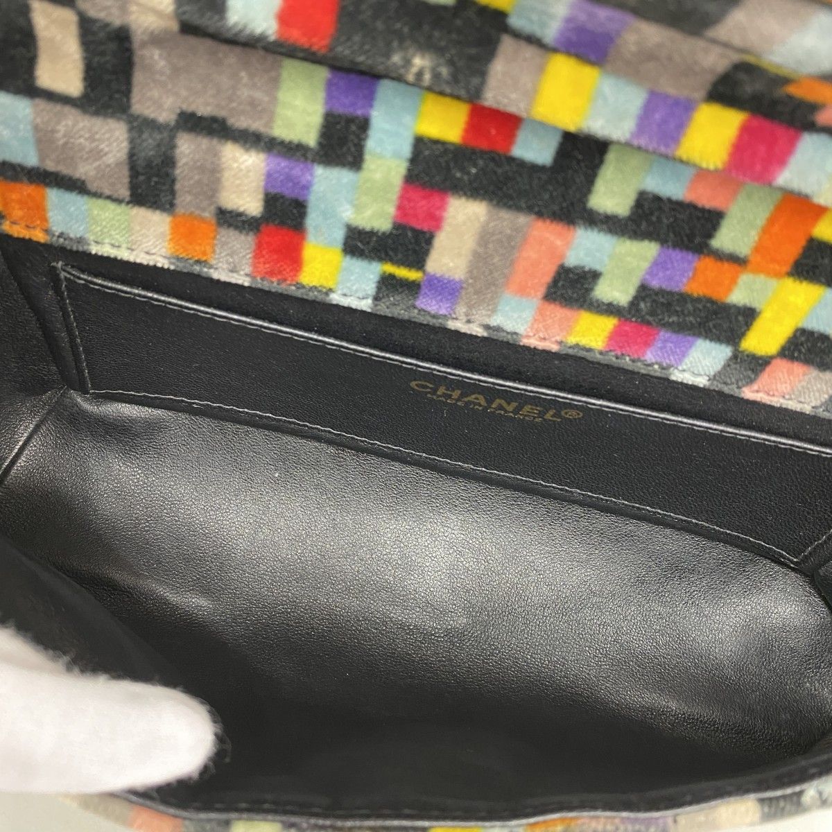 Chanel Shoulder Bag 2.55 Patent Leather Velour Multicolor Black Gold — view 4