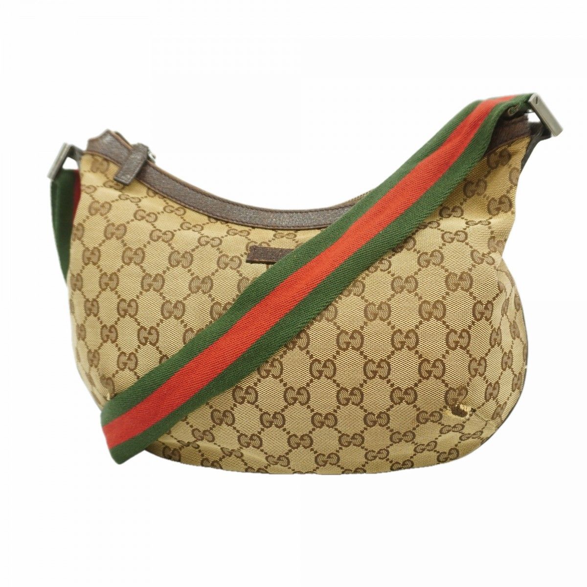 Gucci Shoulder Bag GG Canvas Sherry Line Brown Silver