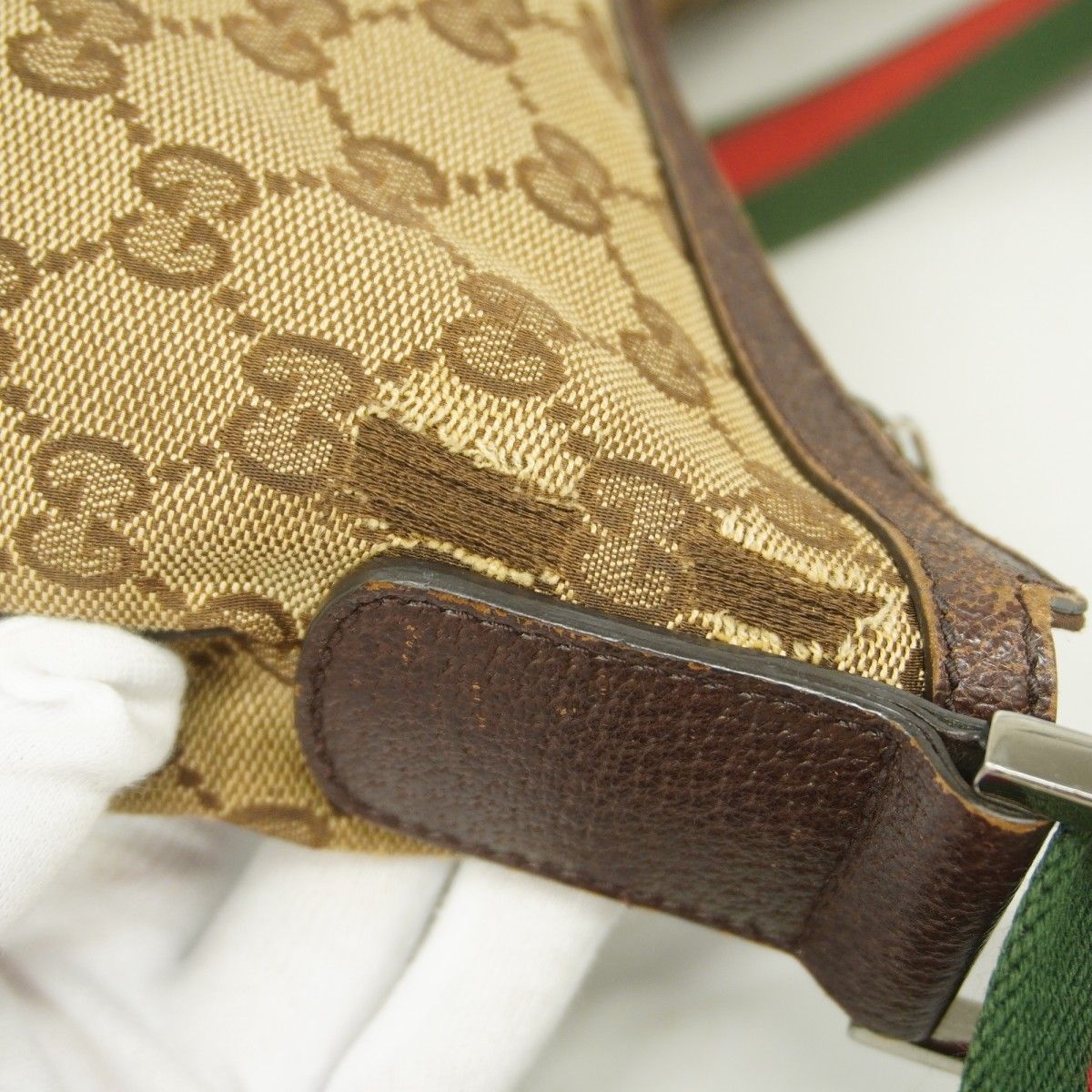 Gucci Shoulder Bag GG Canvas Sherry Line Brown Silver — view 7