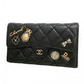 Chanel Trifold Wallet Quilted Icon Calfskin Black Silver