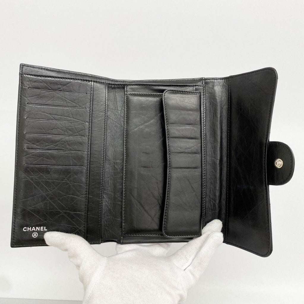 Chanel Trifold Wallet Quilted Icon Calfskin Black Silver — view 3