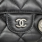 Chanel Trifold Wallet Quilted Icon Calfskin Black Silver — view 6
