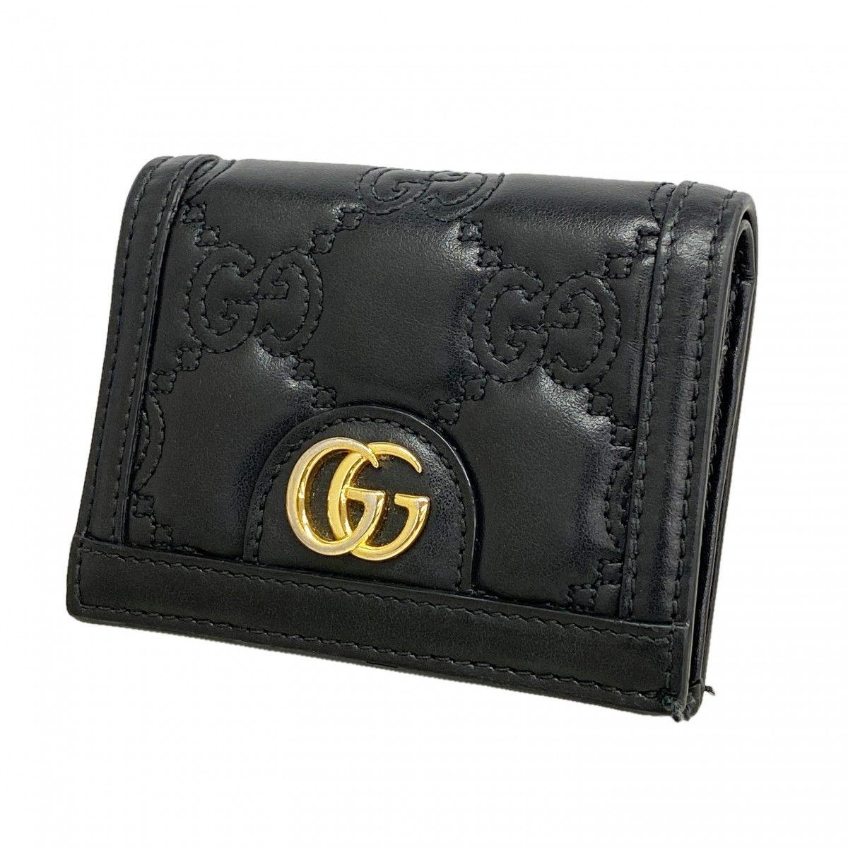 Gucci Wallet GG Matelasse Leather Black Gold
