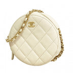 Chanel Shoulder Bag Quilted Caviar Leather White Gold