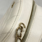 Chanel Shoulder Bag Quilted Caviar Leather White Gold — view 7