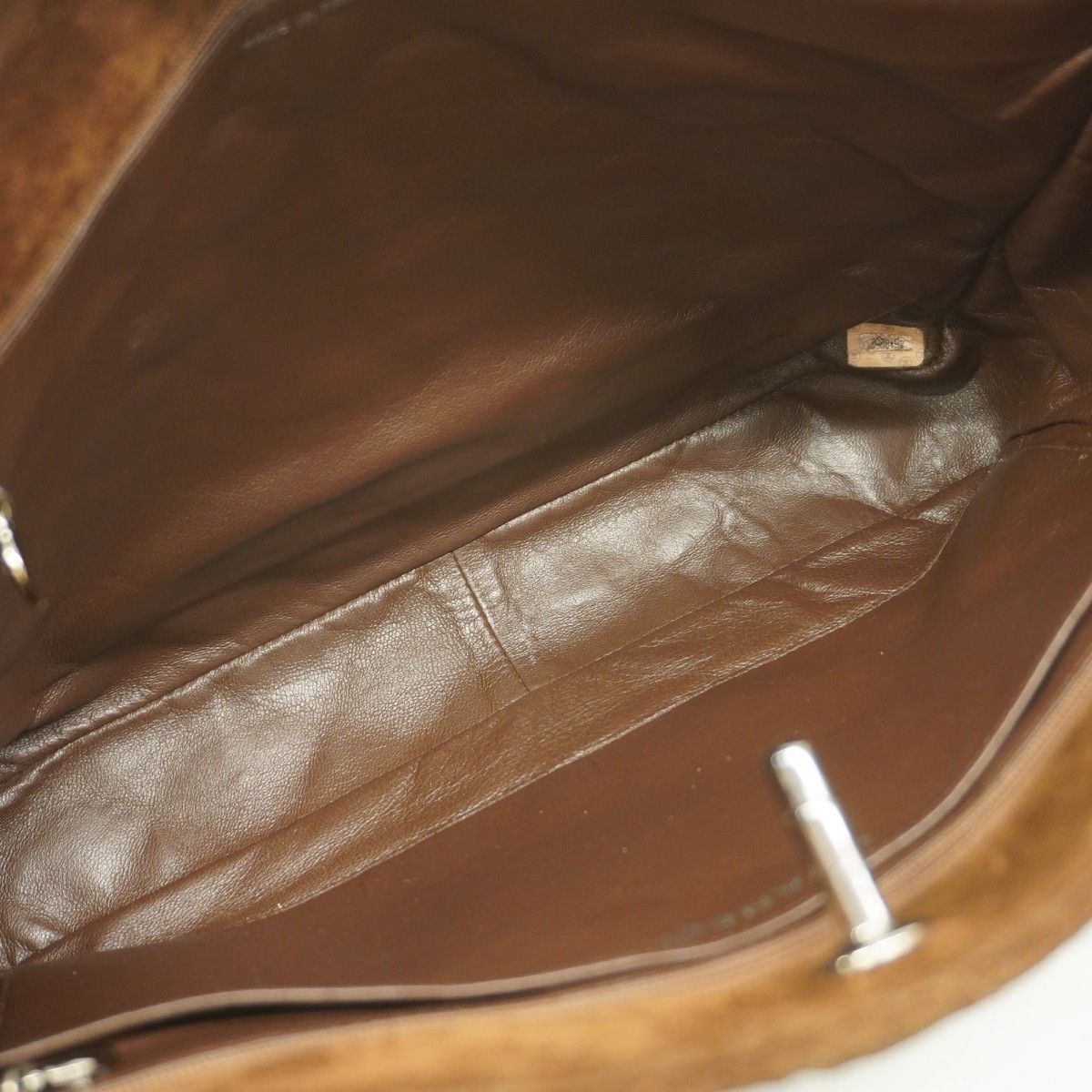 Chanel Chain Tote Quilted Suede Brown Silver — view 4
