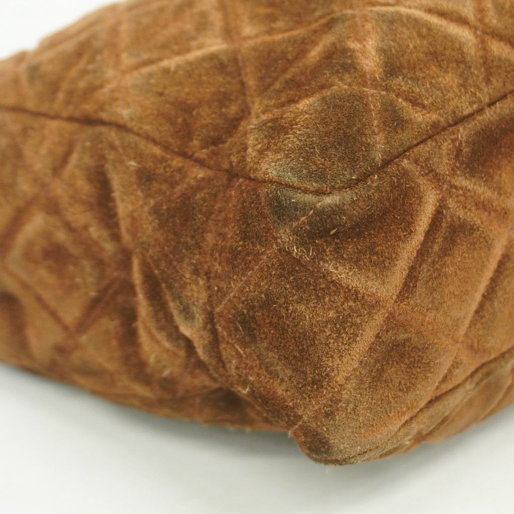 Chanel Chain Tote Quilted Suede Brown Silver — view 6