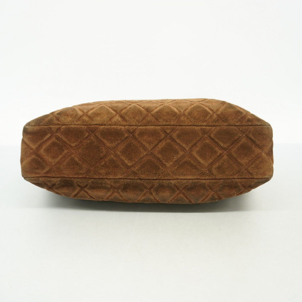 Chanel Chain Tote Quilted Suede Brown Silver — view 3