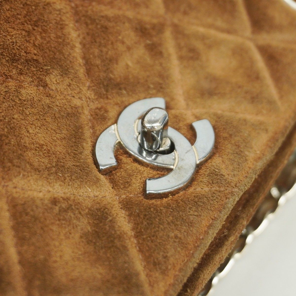 Chanel Chain Tote Quilted Suede Brown Silver — view 9