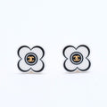 Chanel CC Logo Earrings 02 Flower Motif Camellia White Black Resin