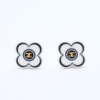 Chanel CC Logo Earrings 02 Flower Motif Camellia White Black Resin