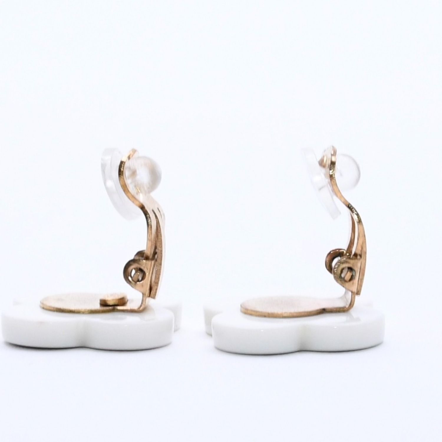 Chanel CC Logo Earrings 02 Flower Motif Camellia White Black Resin — view 7