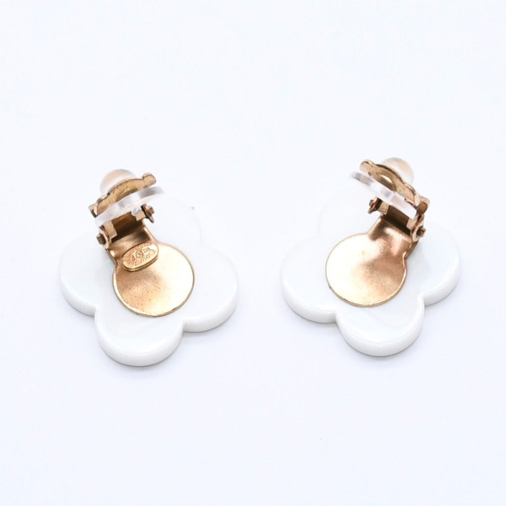 Chanel CC Logo Earrings 02 Flower Motif Camellia White Black Resin — view 6