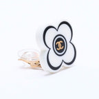 Chanel CC Logo Earrings 02 Flower Motif Camellia White Black Resin — view 4