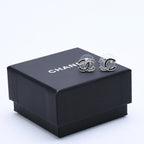 Chanel CC Logo Earrings 18 Metal Rhinestone Silver Black Clear