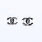Chanel CC Logo Earrings 18 Metal Rhinestone Silver Black Clear — view 2