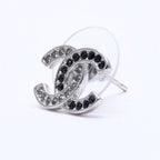 Chanel CC Logo Earrings 18 Metal Rhinestone Silver Black Clear — view 3