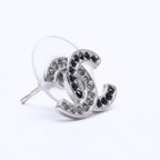 Chanel CC Logo Earrings 18 Metal Rhinestone Silver Black Clear — view 4