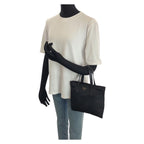 Prada Tessuto Black Silver Nylon Leather Handbag — view 7