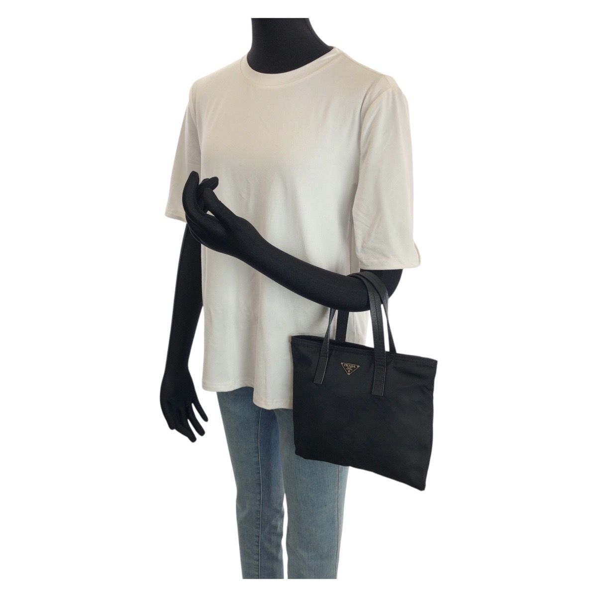 Prada Tessuto Black Silver Nylon Leather Handbag — view 7
