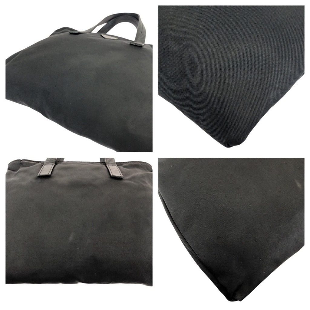 Prada Tessuto Black Silver Nylon Leather Handbag — view 5