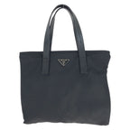 Prada Tessuto Black Silver Nylon Leather Handbag