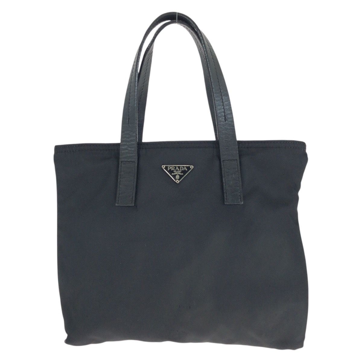 Prada Tessuto Black Silver Nylon Leather Handbag