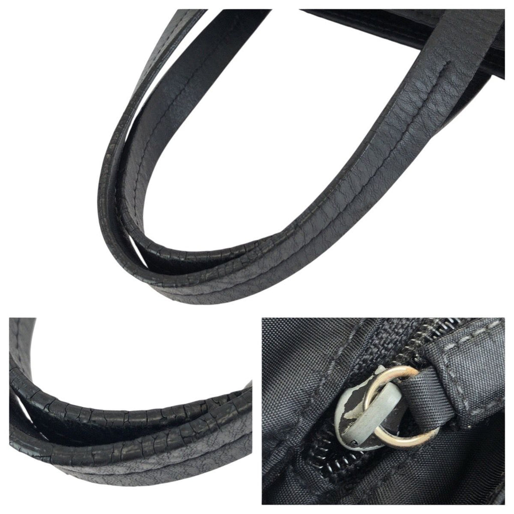 Prada Tessuto Black Silver Nylon Leather Handbag — view 6
