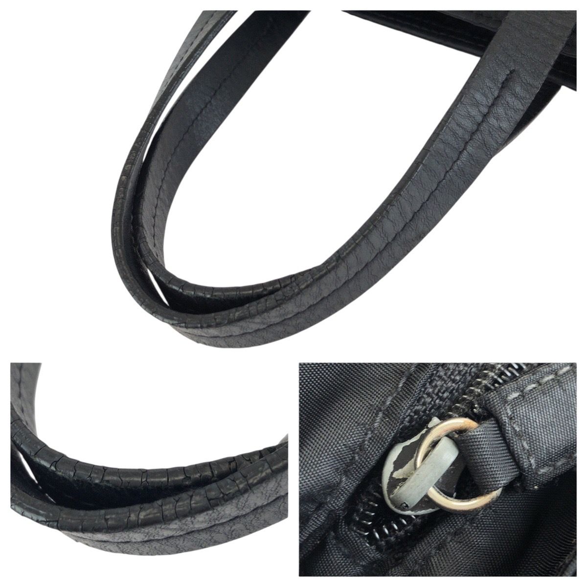 Prada Tessuto Black Silver Nylon Leather Handbag — view 6