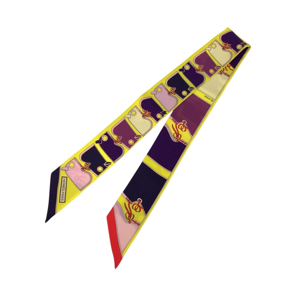 Hermes Twilly Camails Yellow Multicolor Silk Scarf Ribbon