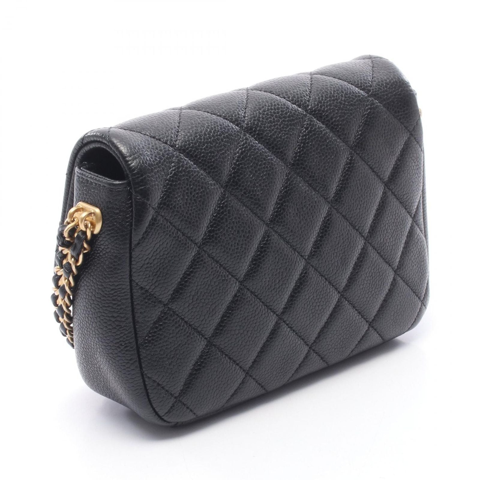 Chanel Shoulder Bag Mini Quilted Black Caviar Leather Chain — view 2