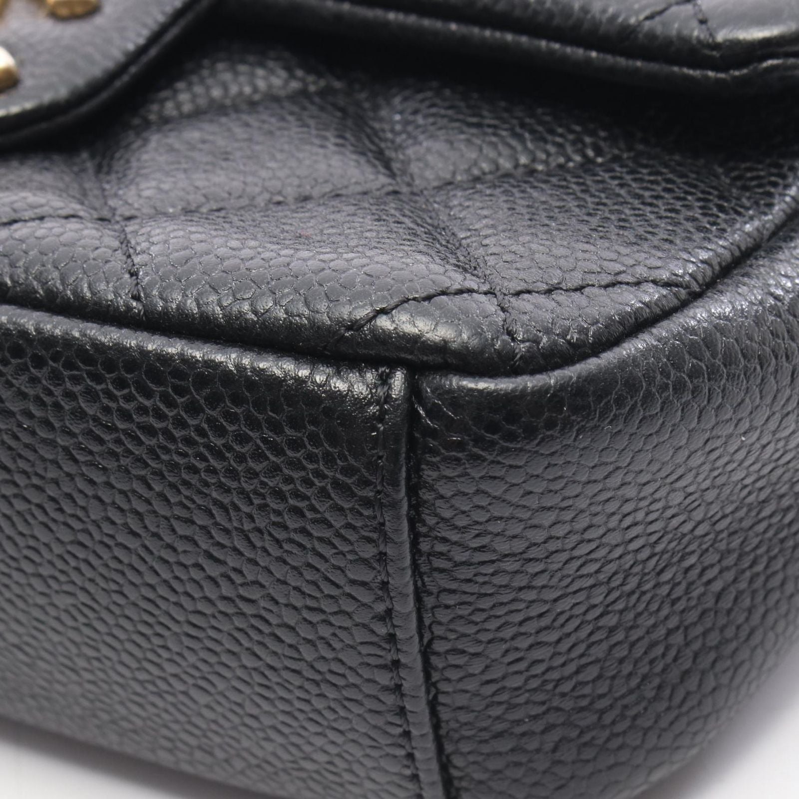 Chanel Shoulder Bag Mini Quilted Black Caviar Leather Chain — view 6