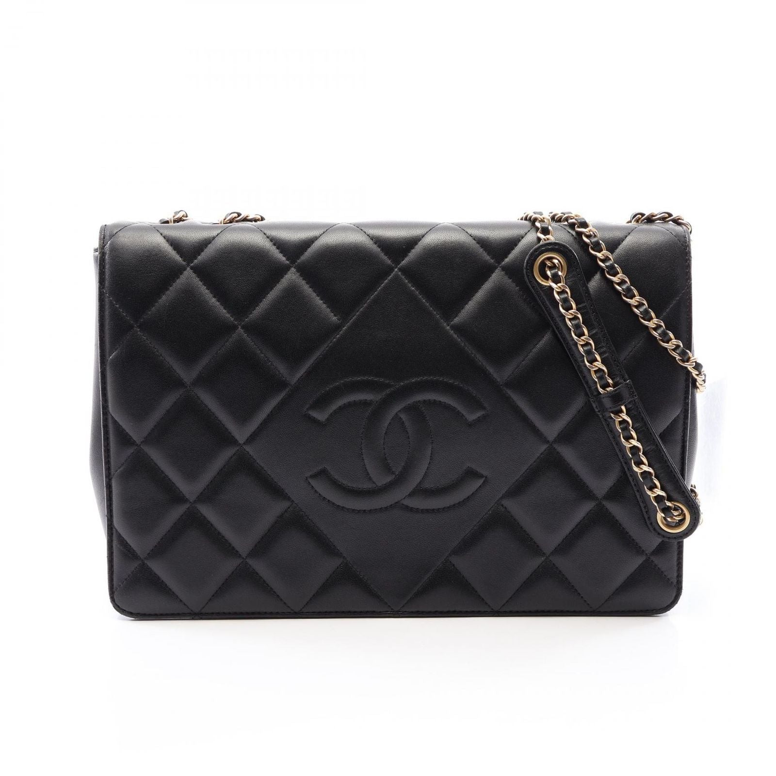 Chanel Shoulder Bag Quilted Black Lambskin Diamond Stitch Chain