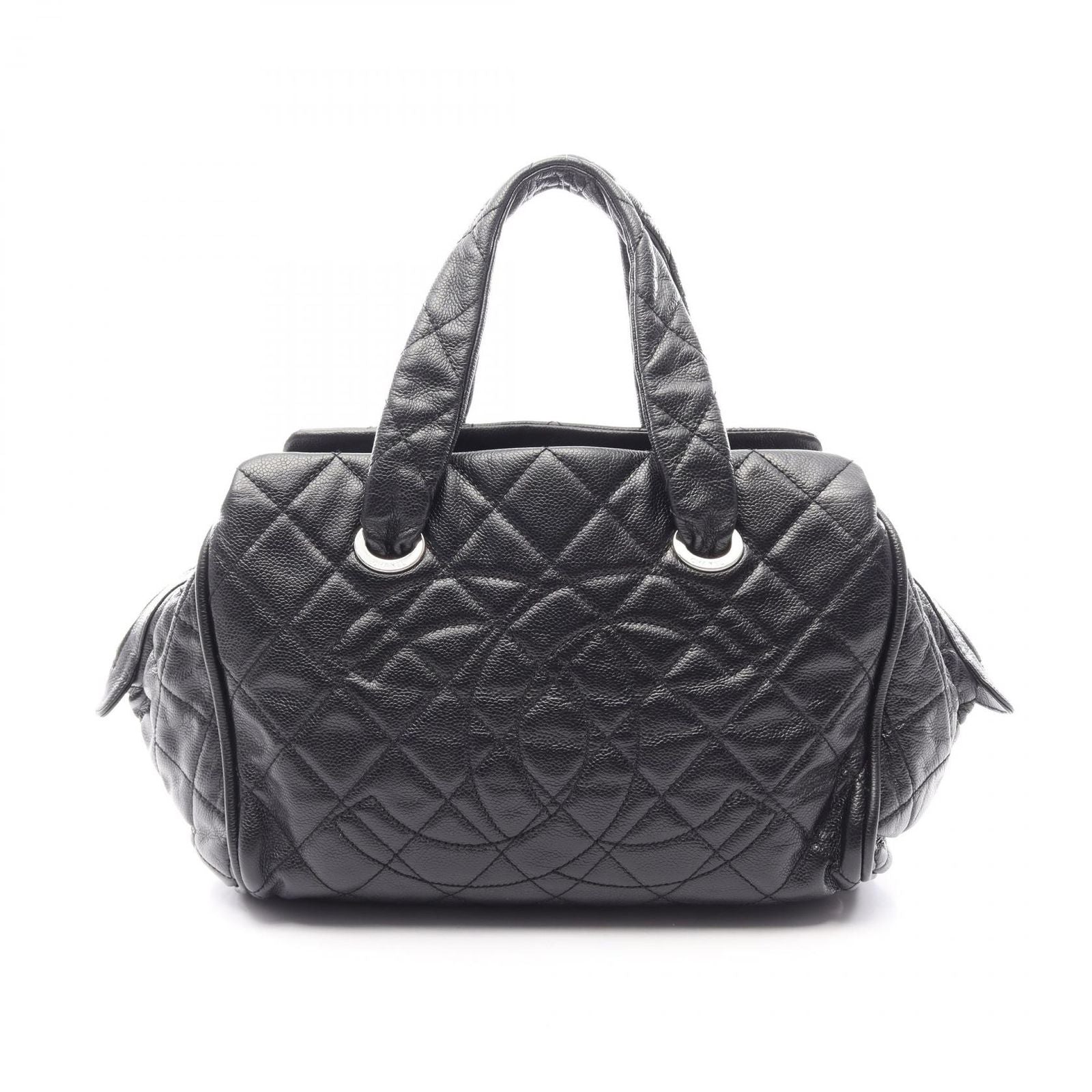 Chanel Quilted Black Calf CC Logo Boston