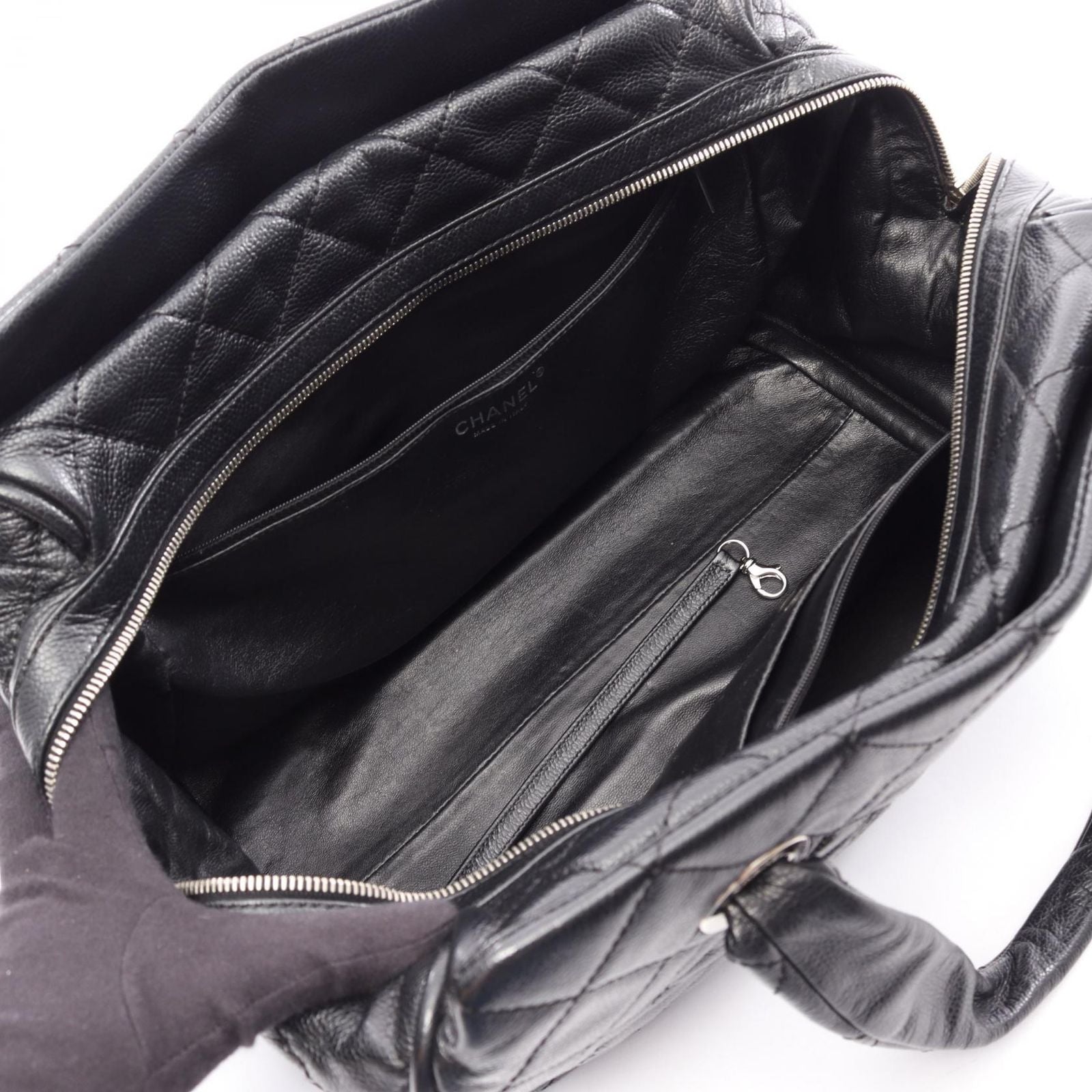 Chanel Quilted Black Calf CC Logo Boston — view 3
