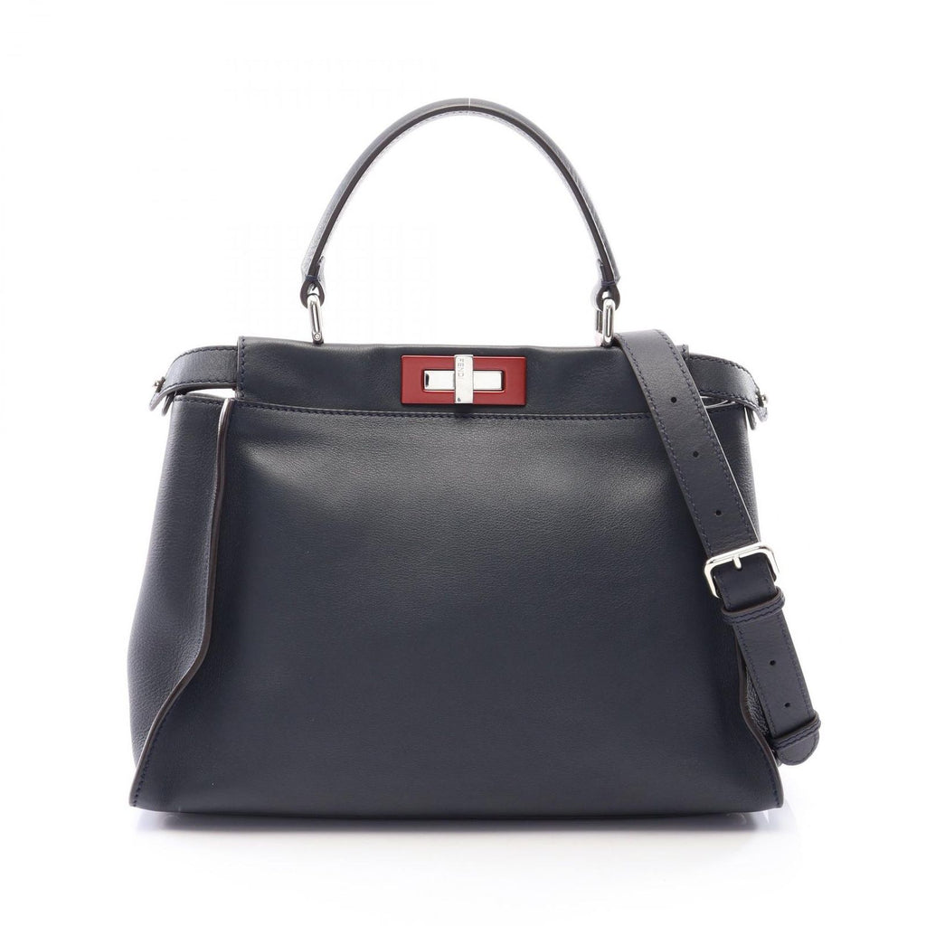 Fendi Handbag Peekaboo Regular 2-Way Navy Leather