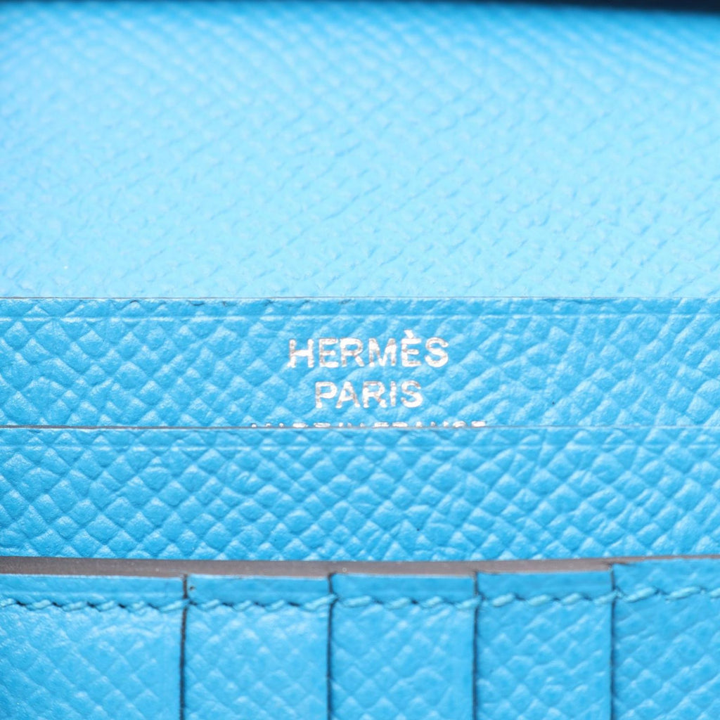 Hermes Bifold Wallet Bearn Compact Blue Zanzibar Leather — view 5
